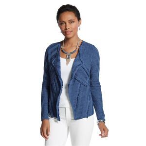 NWT Chicos Macie Cotton Blend Textured Fringe Open Cardigan Layer Sweater 0 (S)
